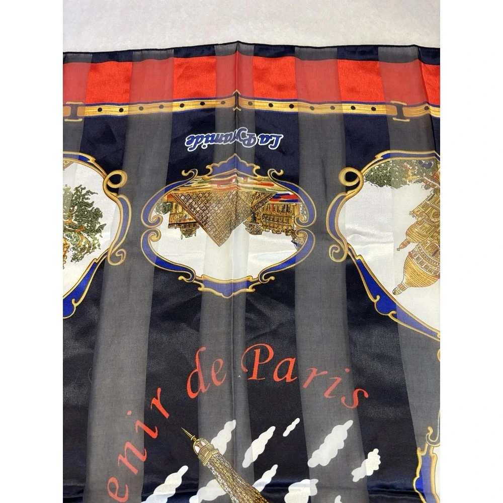 Vintage Paris Souvenir Square‎ Scarf Sheer French Eiffel Tower BOHO Preppy